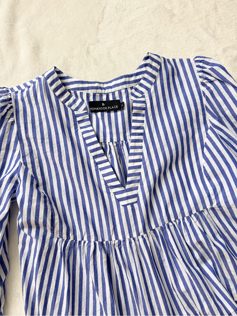 Pomander Place Tuckernuck Kenzo Blue & White Striped Peasant Dress 100% Cotton